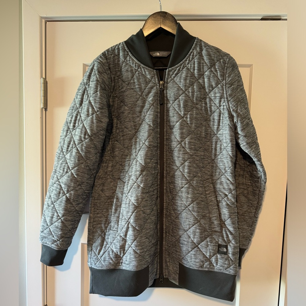 The North Face women’s bomber style quilted gray-ish jacket, size medium